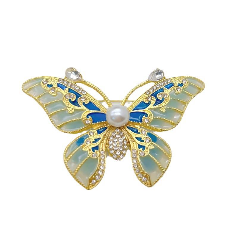 Elegant Gradient Butterfly Brooch with Pearls and Rhinestones - High-End Insect Pin Corsage Accessory