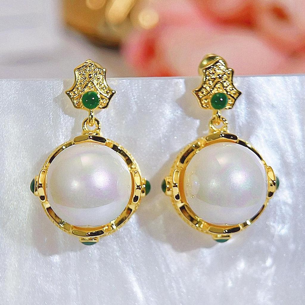 CMM High-quality Elegant Golden Artificial Pearl Pendant Earrings Ladies' Clothing Jewelry Matching Women's Party Jewellery