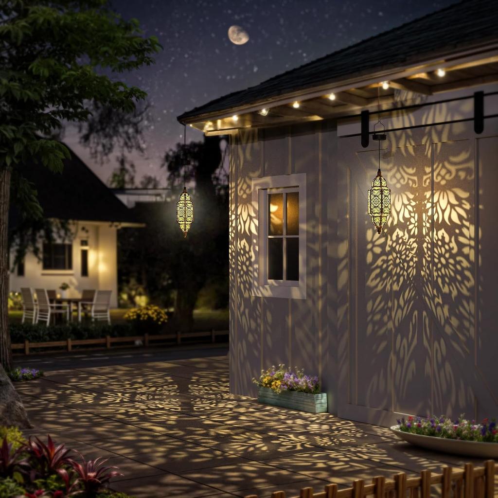 Twinkya Hanging Solar Lights Outdoor Garden Decorative Solar Lantern Waterproof Metal Moroccan Outdoor Decorations for Patio Pathway Yard Porch