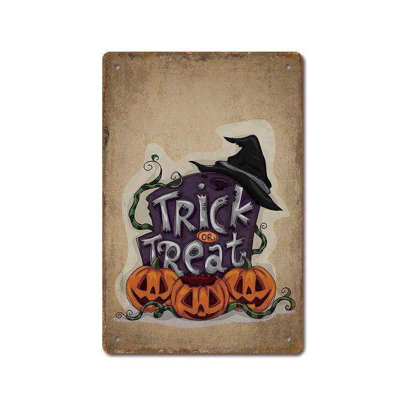 Halloween Festival Decor Plaques Kitchen Home Garage Wall Tin Sign Vintage Art Metal Signs Trick Or Treat Pumpkin Plate Poste