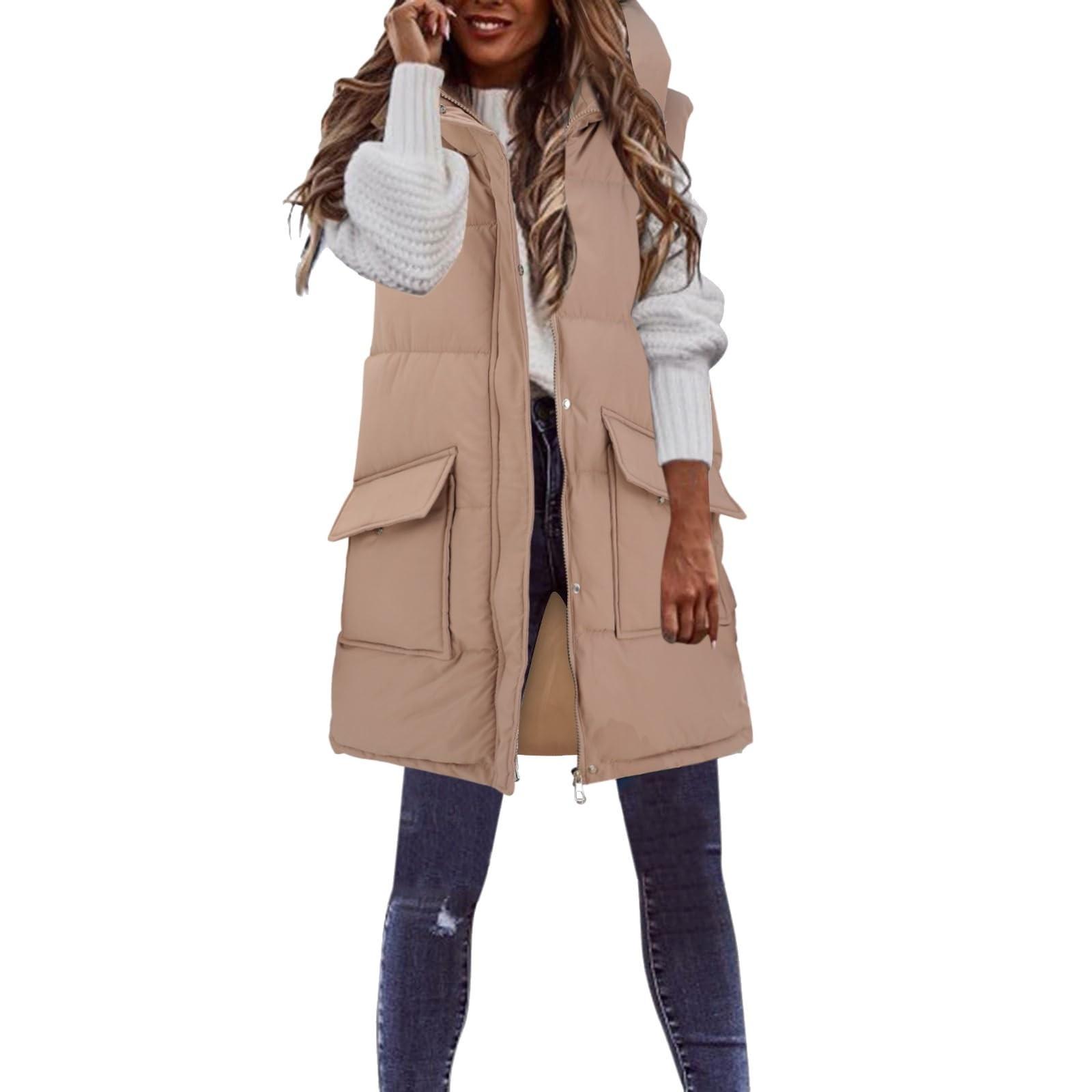 

Женский и зимний хлопковый жилет, средней и длинной длины, однотонный жилет из хлопка с карманами M хаки
