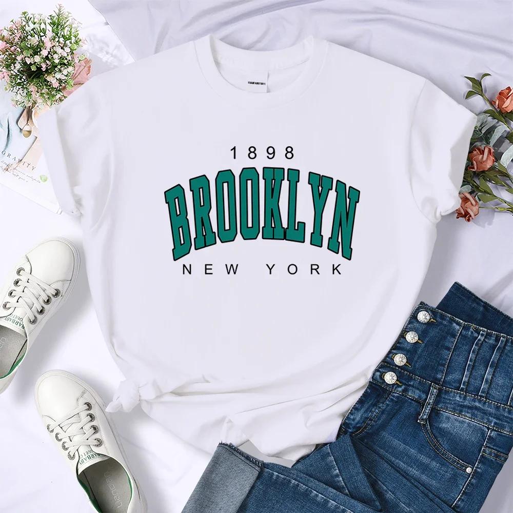 

Винтажная женская футболка 1898 Brooklyn New York City Letter Printing Tee Одежда Свободные футболки Удобные топы Хип-хоп Модные XXXXXL чёрный