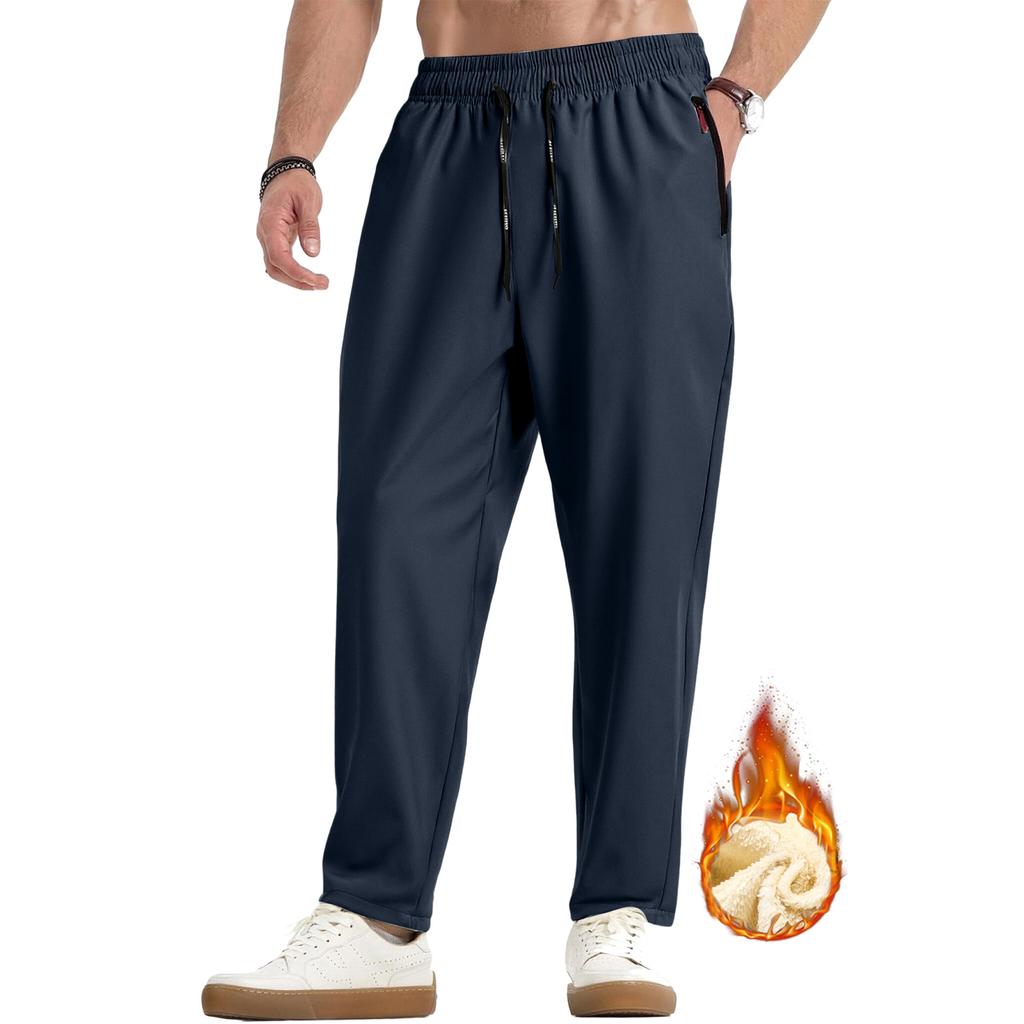 Men's Solid-color Casual Sport Trousers, Men's Fleece Warm Drawstring Flat Leg Sweatpants