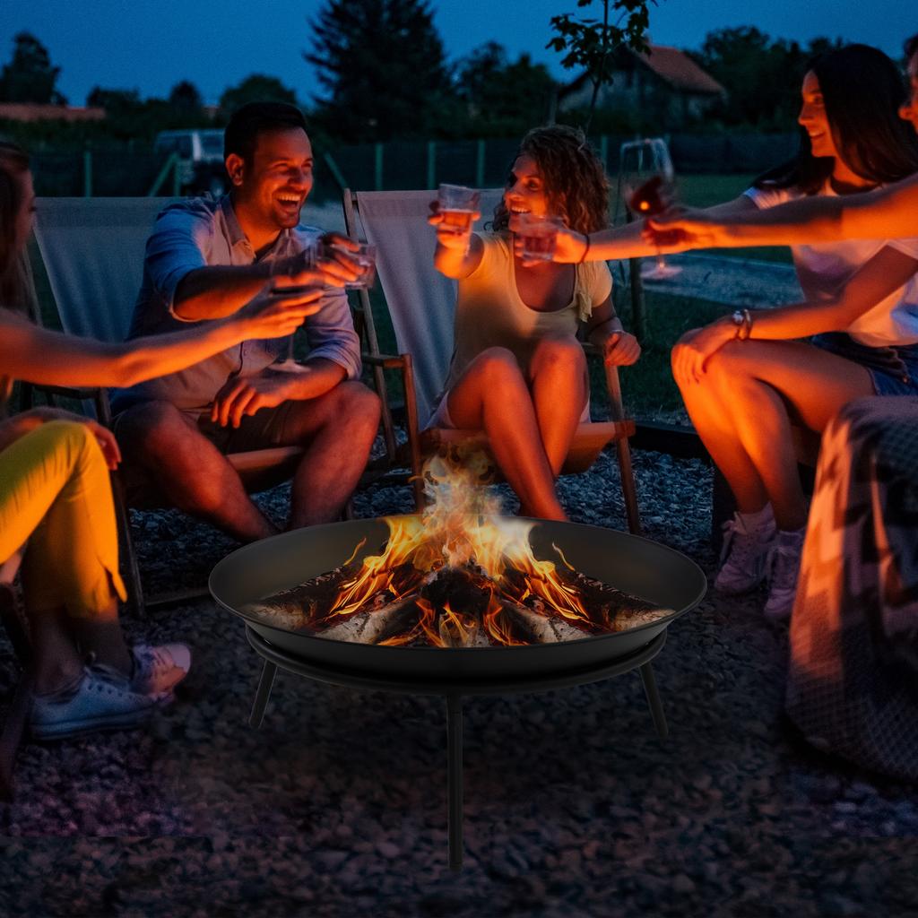Outdoor Fire Pit Portable Round Firepit With Poker For Garden Camping Bonfire Picnic Dia 47 X 21 Cm Black