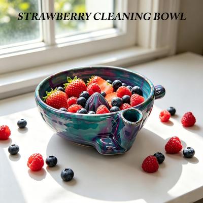 Bol Lavabayas de Cerámica para Frutas del Bosque, Bol Giratorio Automático para Lavar Frutas y Verduras, Lavador Automático de Frutas con Drenaje, Limpieza Suave de 360° para Fresas