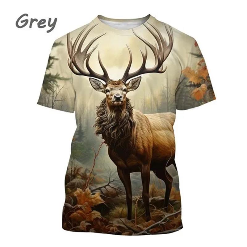 Sommeroverdeler Herre Dame Elg Elg Hjort Jakt Kamuflasje 3D All Over Printed Oversized Kortermet T-skjorte Kule Klær Topper