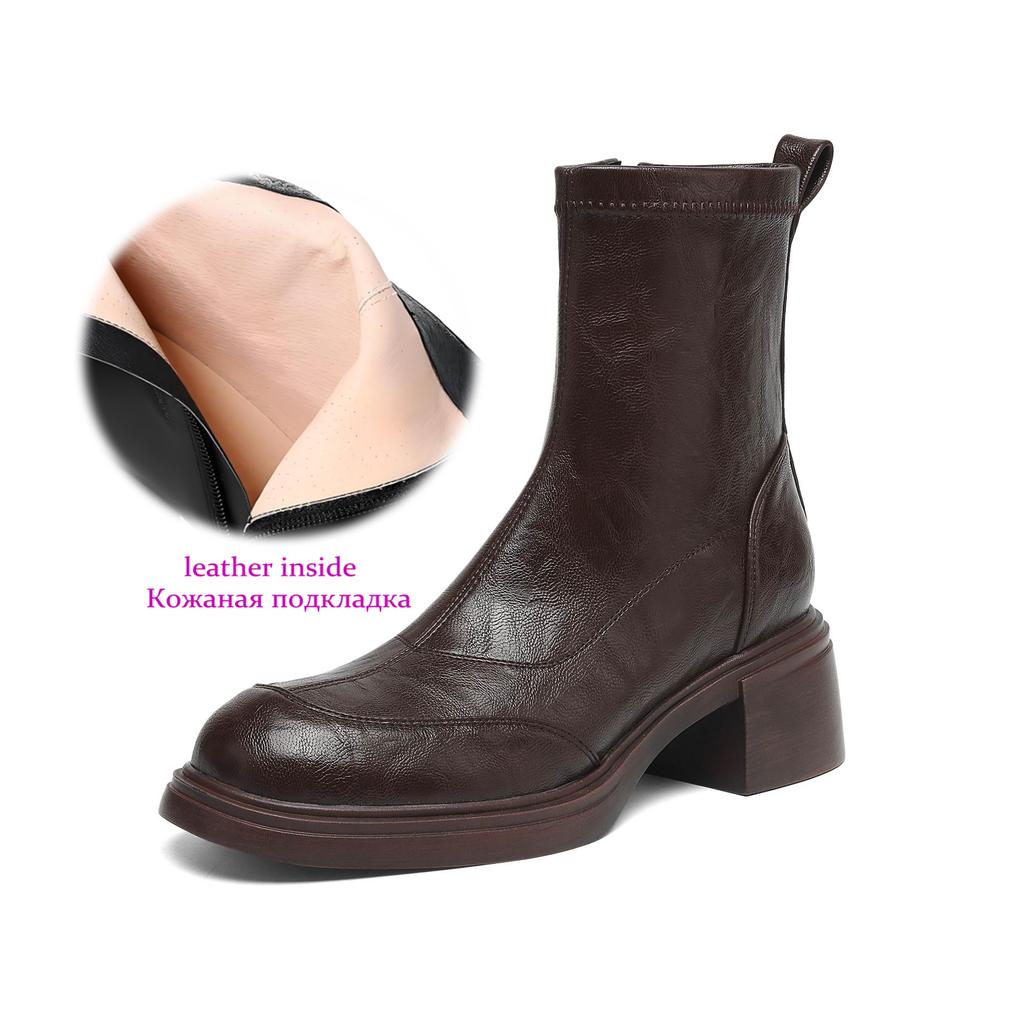 Krazing Pot Microfiber Round Toe Chunky Heels Motorcycle Boots Size 42 Zip Women Platform Ankle Boots