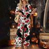 Women's Casual Printed 3/4 Sleeve Button Down Top and Wide Leg Pants 2 Piece Set