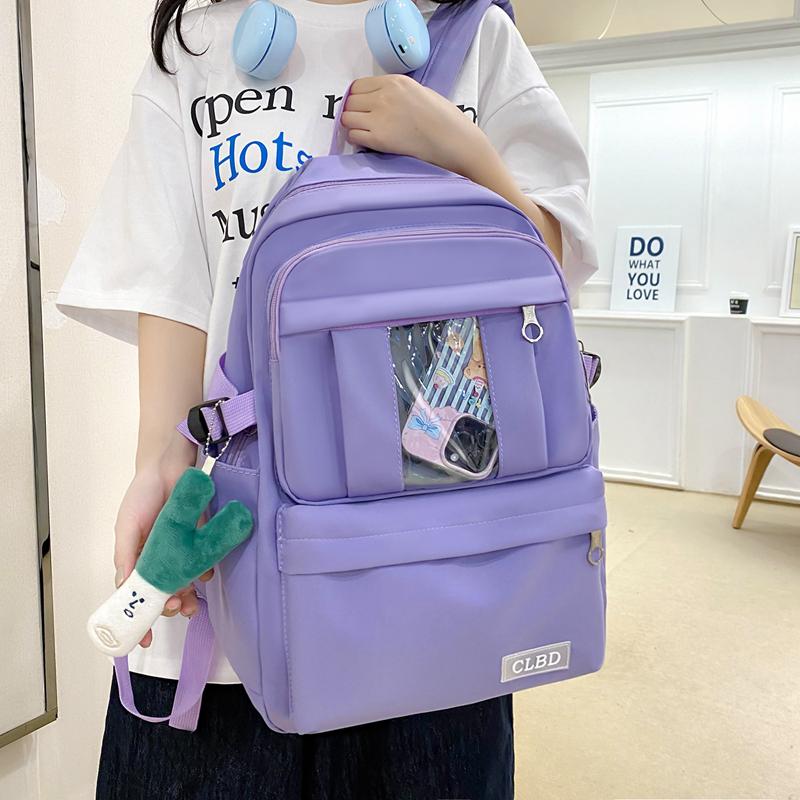 Four-Piece Backpack Set Girls Large Capacity Backpack Solid Color Junior High School Student School Bag