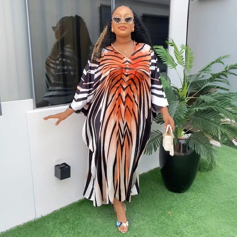 Plus Size Women's Fashion New Striped Waist Dress