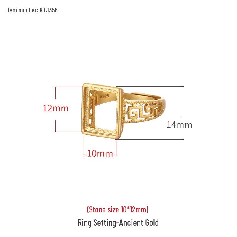 

S925 Sterling Silver Square Pattern Ring with Amber Gemstone, Unisex 10*12 Setting Adjustable Opening