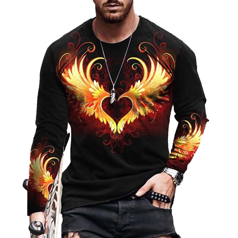 3D Printed Love Heart Swirl Print Summer Men's Crew Neck T-Shirt Casual Long Sleeve Loose T-Shirt Fashion Pullover Men Clothing