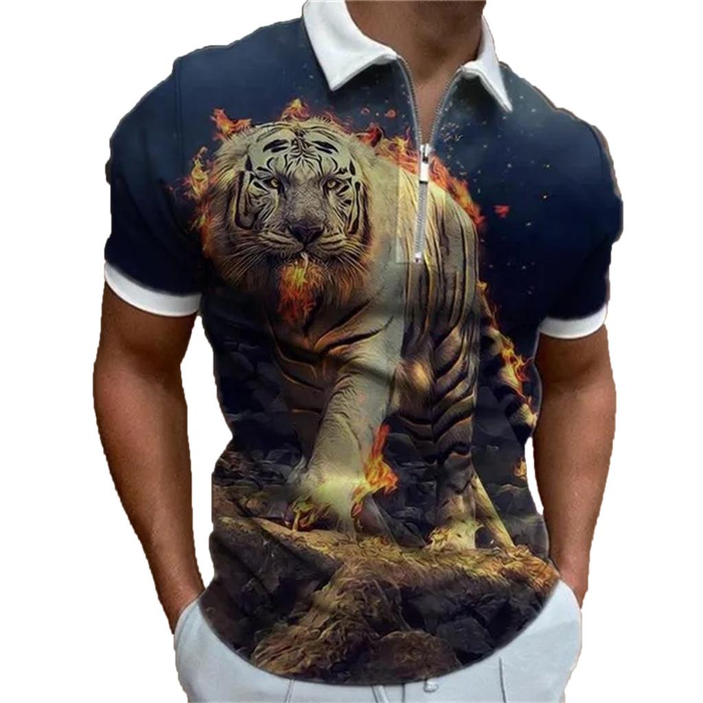 Tiger 3d Print Zipper Polo Shirts Mens Sportwear T Shirt Animal