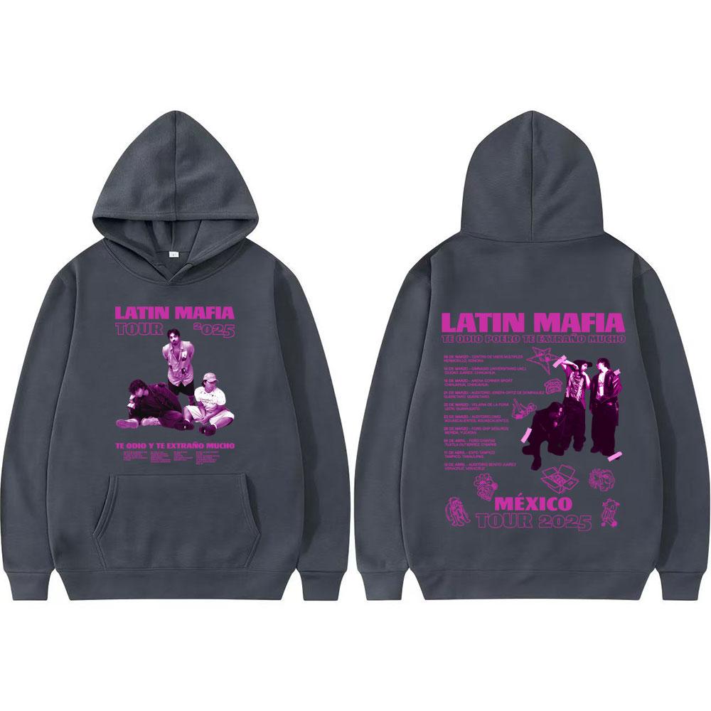 Rock Band Latin Mafia Te Odio Poero Te Extrano Mucho Mexico Tour 2025 Merch Hoodie Men Clothing Gothic Street Hooded Sweatshirts