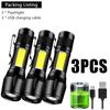 Powerful Mini LED Flashlight COB XPE Zoom Torch Built In Battery USB Rechargeable With Pen Clip Outdoor Camping Emergency Lamp