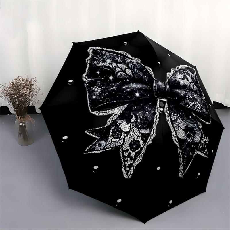 1pc Black Lace Bow Automatic Opening and Closing Folding Umbrella with 8 Iron Ribs - Portable, Foldable for Travel Yy251124173