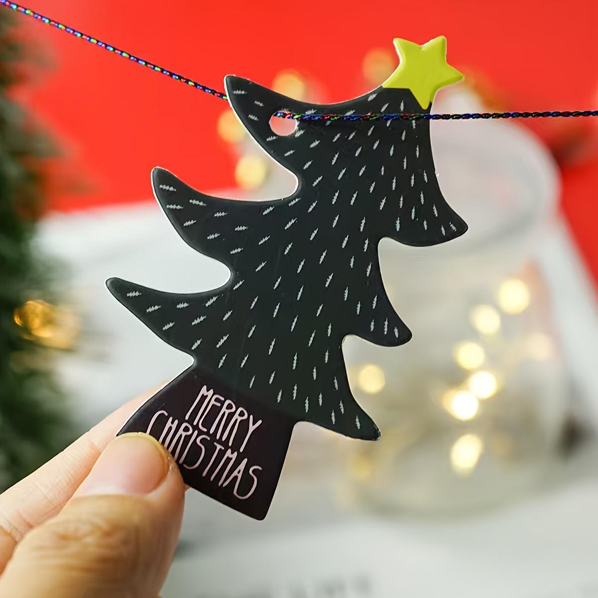 

50pcs Christmas Tree Gift Tags - Black Paper Tags with Merry Christmas Message for Holiday Gift Wrapping and Decoration 8X4.6cm