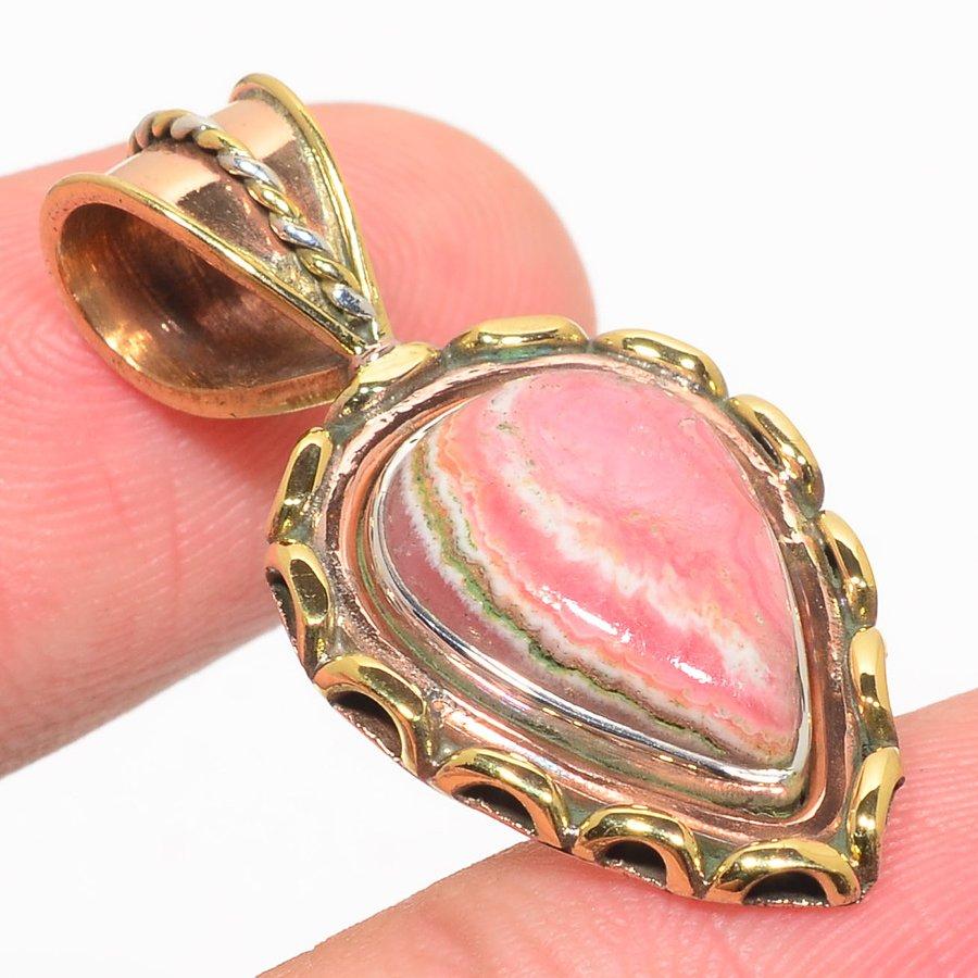 Natural Rhodochrosite TwoTone 925 Solid Sterling Silver Gift Pendant 1.25" R4r84