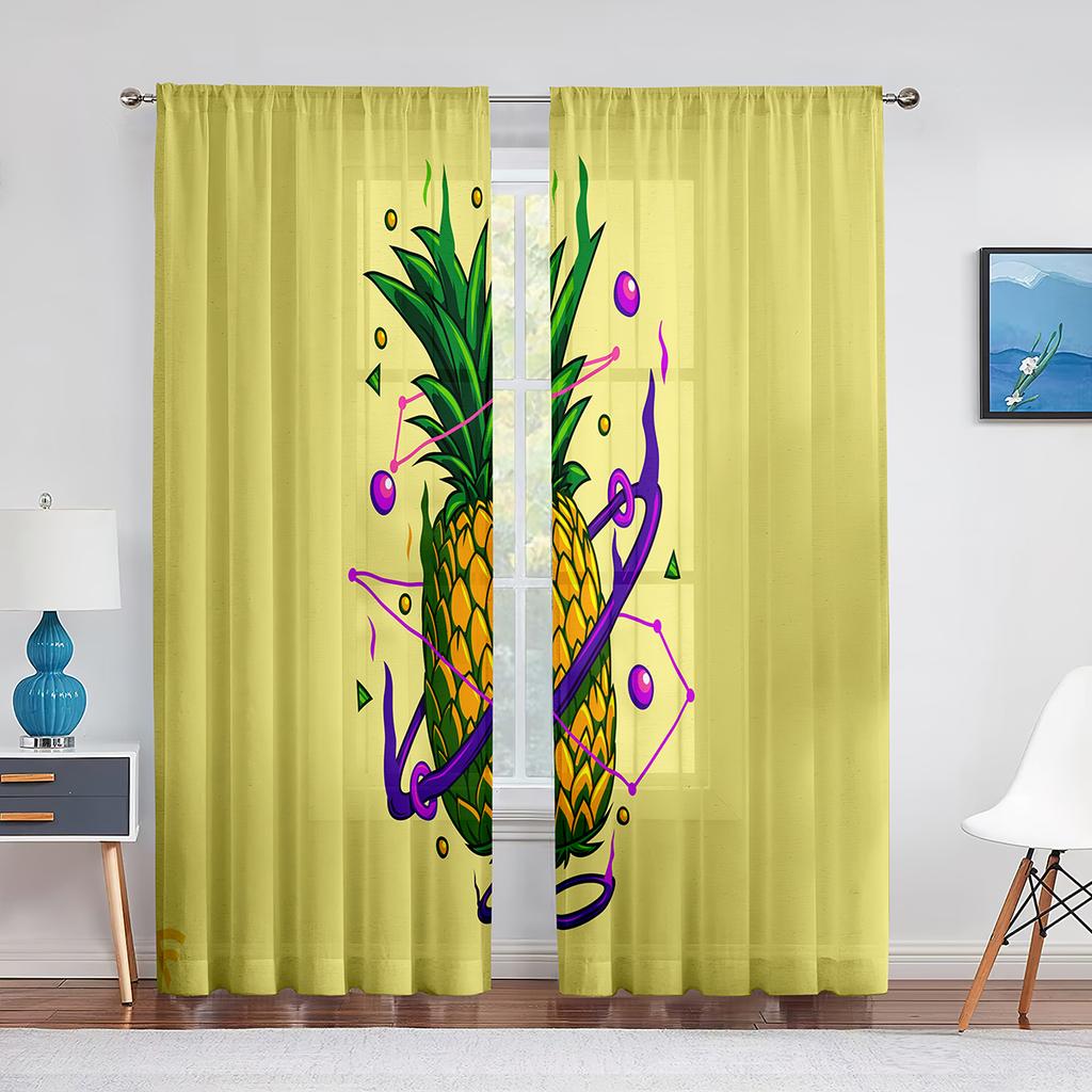 Sommer Ozean Strand Lustige Ananas Tragen Sonnenbrillen Transparente Vorhänge für Wohnzimmer Schlafzimmer Dekoration Fenster Voile Tüll Vorhang