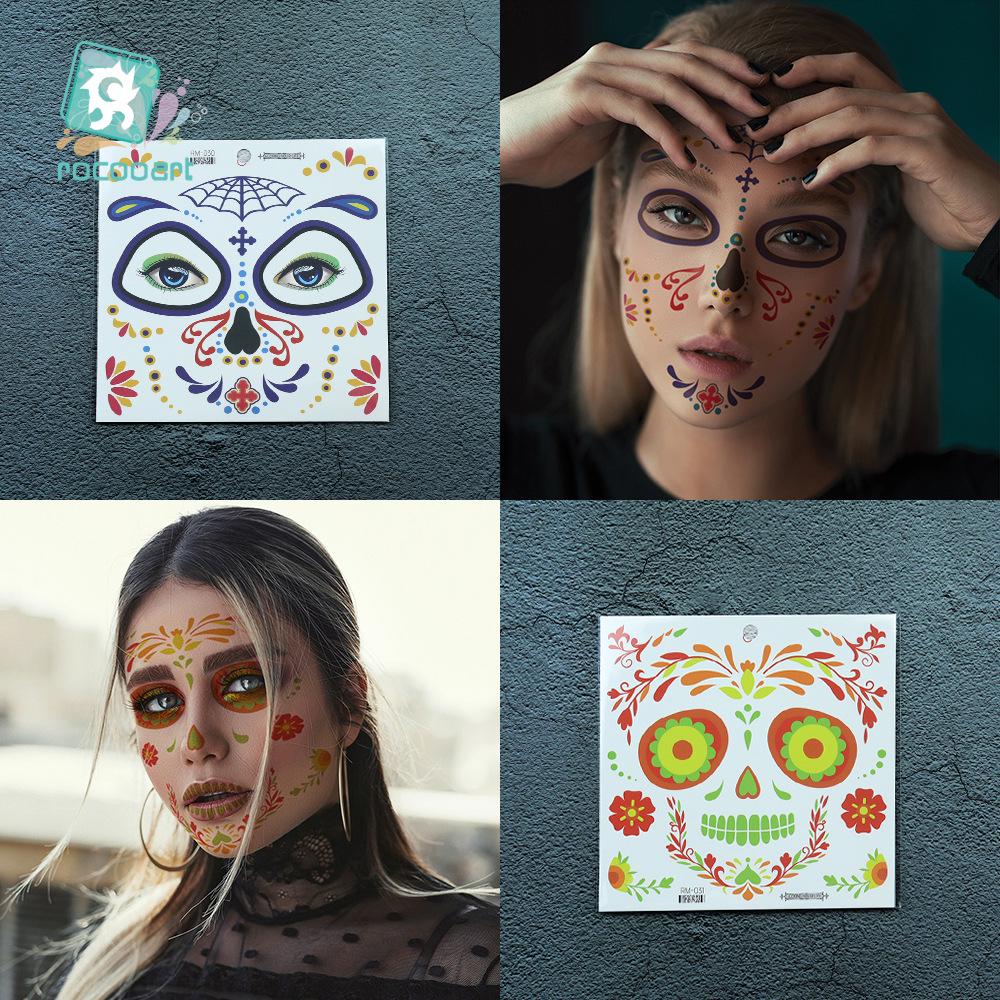 Autocollants de Tatouage Faciale Halloween & Jour des Morts Transfrontaliers - Autocollants Maquillage de Fête Florale