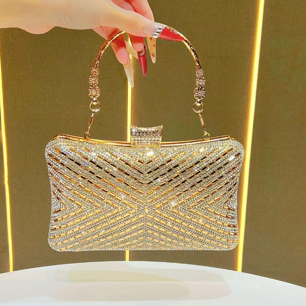 Luxury Rhinestone Lady Evening Clutch Bag With Lock Closure For Formal Events