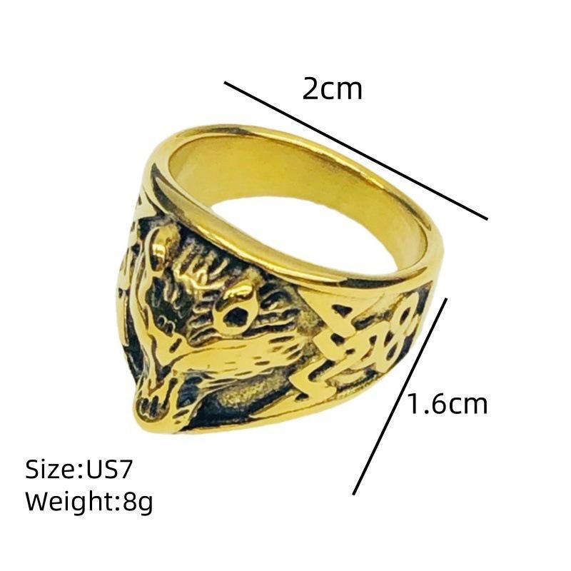 Nordic Celtic Wolf Stainless Steel Men's Open Ring Band