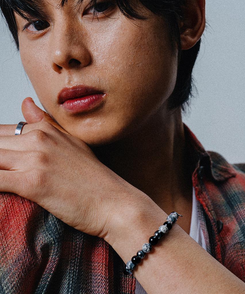 Scalettoblack Scb099 [Surgical Steel] Black And Grey Gemstone Bracelet