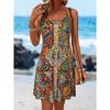 Damen Boho Ethno Paisley Print Ärmelloses Tank-Minikleid, Lässiges Rundhals A-Linien Fließendes Kleid mit Taschen