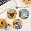 8pcs/Set Partner Series DIY Diamond Painting Coasters with Holder Anti Slip Wood Drip Mats Crystal Rhinestones Diamond Art Coasters for Adults