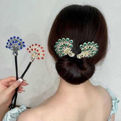 3Pcs Hair Bun Maker Rhinestone Peacock Tail Hair Roller Curler Deft Bun Twister Shaper Twist Hair Clip Tool Lazy Women Hair Styling Accessories