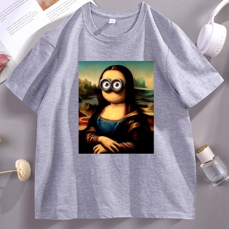 Funny Mona Lisa Graphic Tee Unisex Unisex Casual Cotton Short Sleeve Round Neck T Shirt High Quality Loose Tees Male Clothes