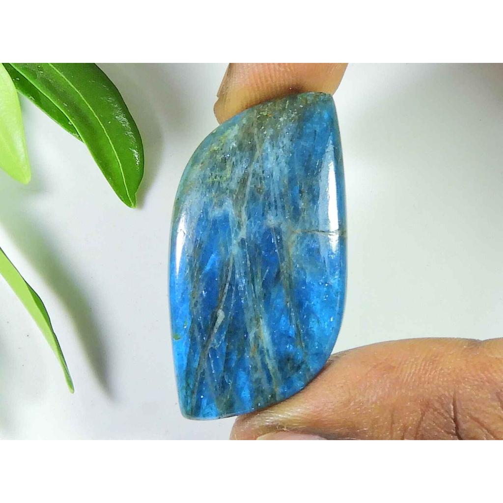 51Ct Genuine Neon Blue Apatite Fancy Crystal Cabochon Loose Gemstone 21X41MM SK-2095