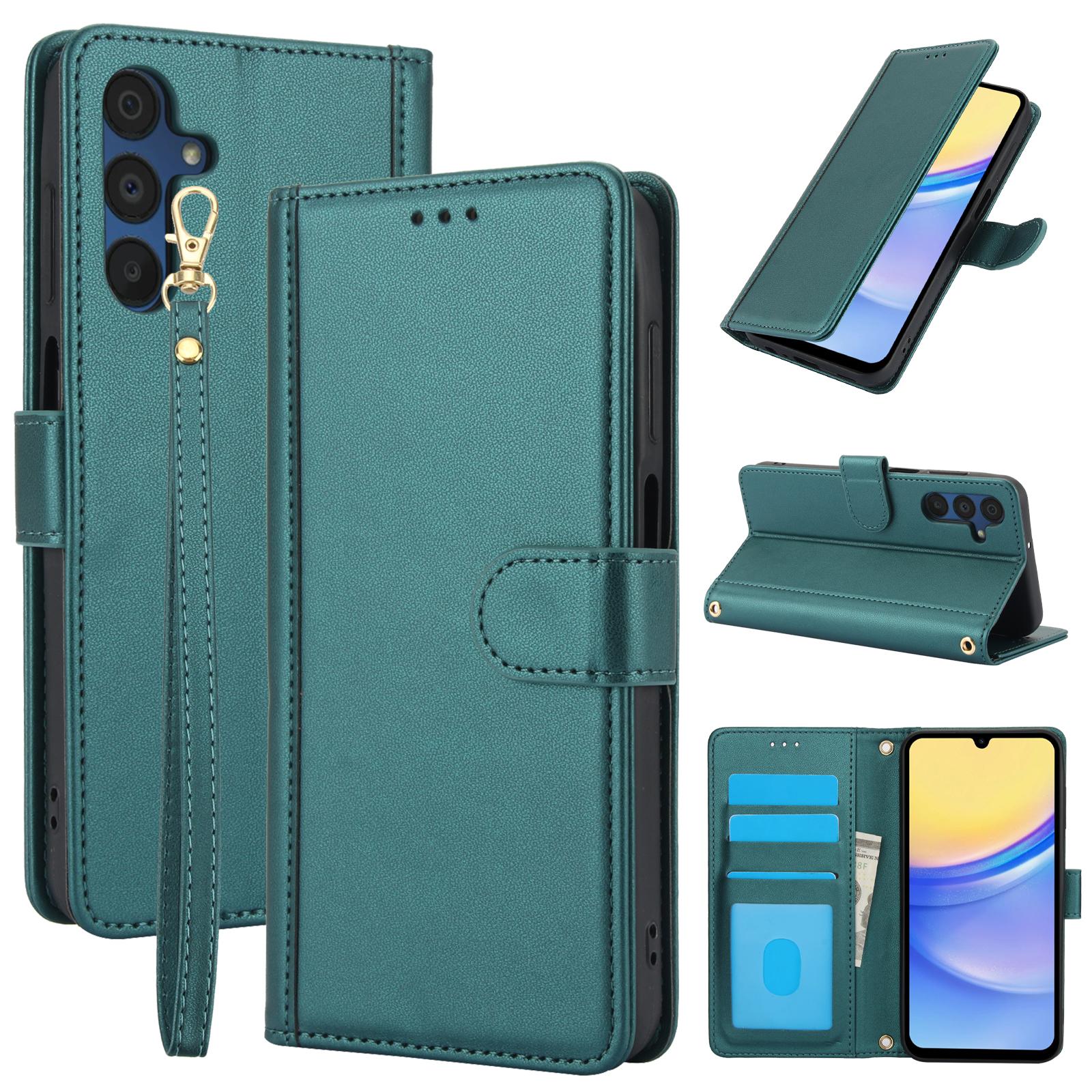 

SY-003 For Samsung Galaxy S24 FE Case PU Leather Stand View Phone Wallet Cover with Hand Strap Green
