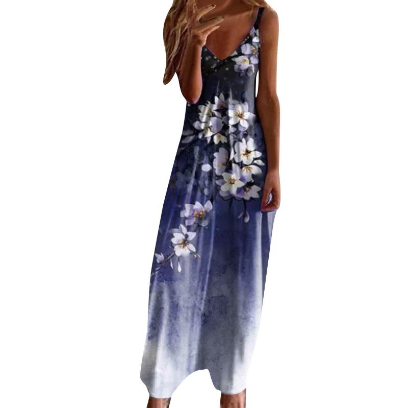 Women's Plus Size V-Neck Spaghetti Strap Long Dress - European & American Style