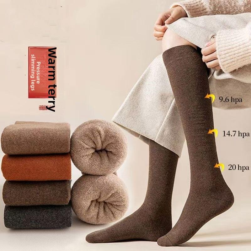 Thick and Warm Padded Socks for Children, Long Women's Stockings, Winter Calf-length Socks, Slimming Leg Stockings, Towel Socks