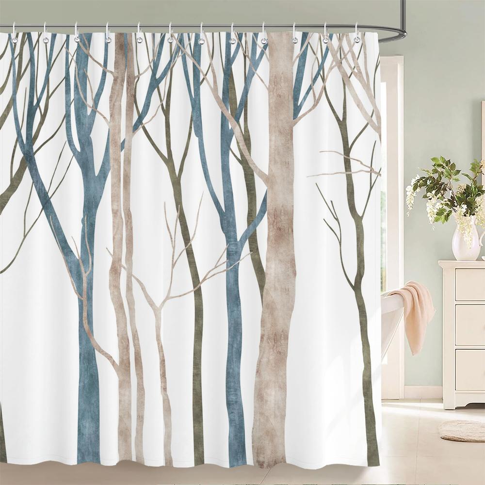Green Leaf Plants And Flowers Shower Curtain Print Modern Nordic Minimalist Polyster Home Decor Bathroom Curtain With Hooks