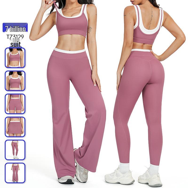 Completo da Yoga da Donna Transfrontaliero: Color Block Nude Feel, Vita Alta Costolata, Abbigliamento Sportivo Fitness Versatile