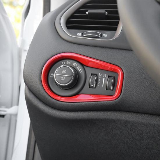 Inner Headlight Switch Button Frame Trim for Jeep Renegade 2016+ Red Accessories