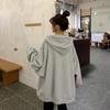Women's 65% Cotton Embroidered Hooded Sweatshirt - Korean Style Loose Zip-up Jacket (2025 Student Collection)