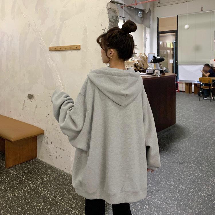 Women's 65% Cotton Embroidered Hooded Sweatshirt - Korean Style Loose Zip-up Jacket (2025 Student Collection)