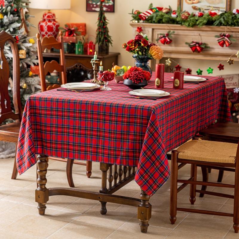Green Plaid Christmas Tablecloth, Tartan Table Cloth Decorations, Winter Holiday Tablecloths For Rectangle Tables Parties Dining