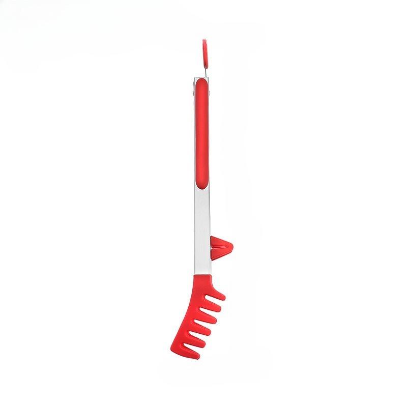12-In Food Clip Noodle Tongs Silicone Non-Slip Serving Pasta Spaghetti Tong Stainless Steel Handle Serrated Food Clip for Noodle