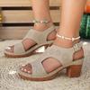 Fashion Summer Solid High Heel Sandals for Women Comfortable Square-Heeled Woman Sandals Adjustable Strap Casual Woman Sandalias