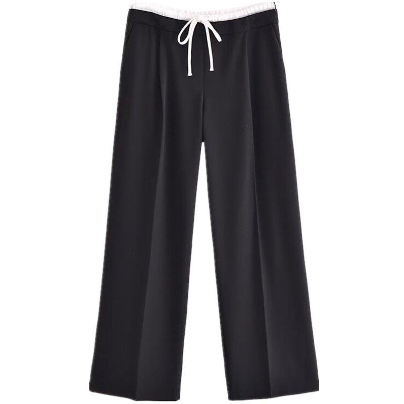 Fashion Style Fall Women's Clothing Black Panel High Waist Trousers