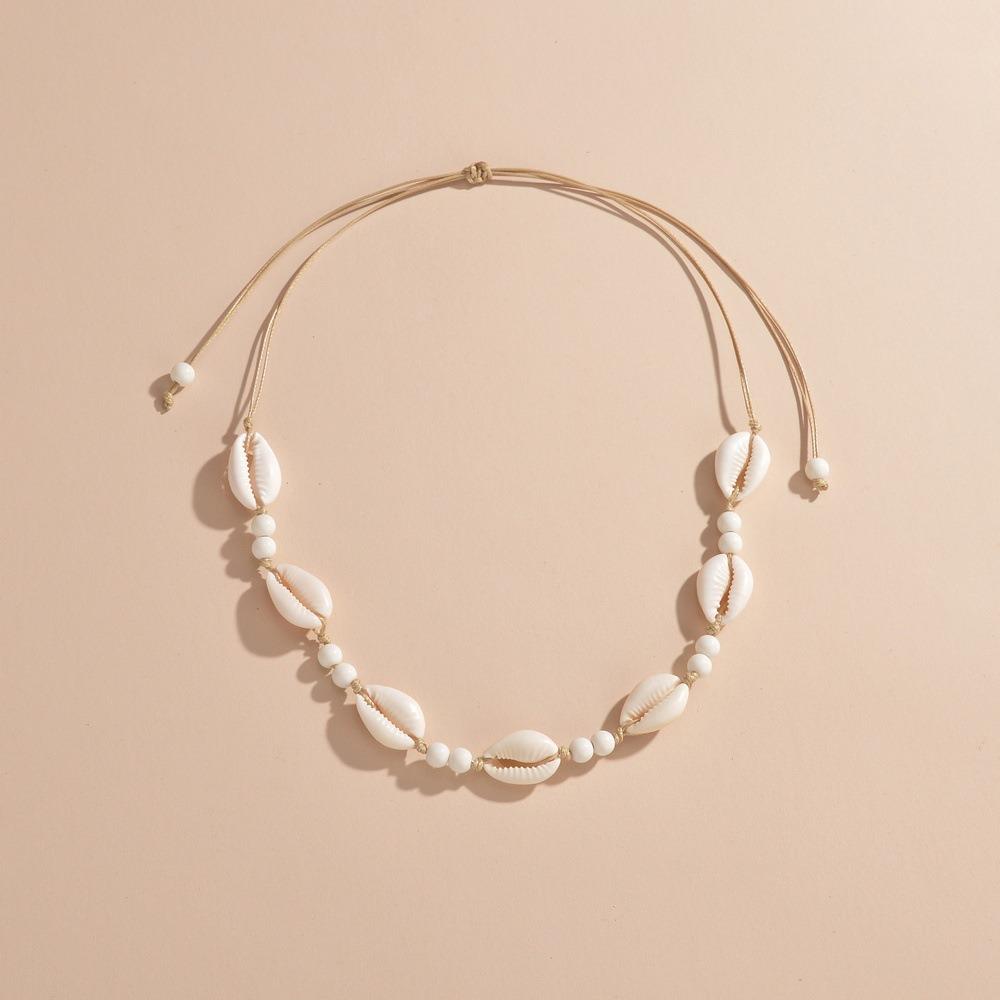 Purple/Blue/Pink/White Shell Beaded Necklace Shell Adjustable Neck Chain Shell Braided Chain  Woman