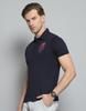 Monte Carlo Mens Printed Navy Blue Collar Neck Half Sleeve T-Shirt