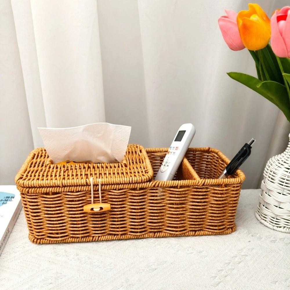 Breathable Design Paper Towel Holder Woven Tissue Dispenser New Tissue Box Cover Desktop