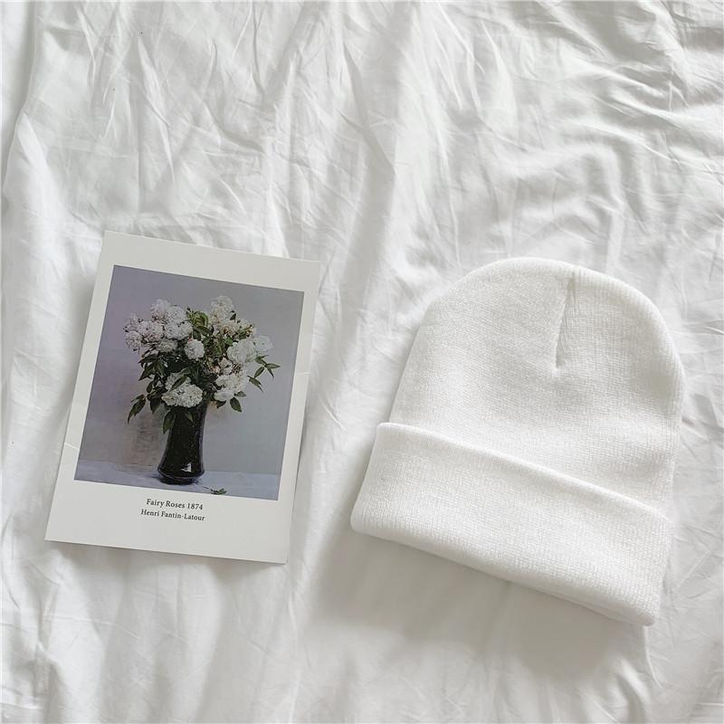 Solid Color Knitted Hat Female Harajuku Versatile Thin Student Wool Hat Female Autumn and Winter Tide Candy Color Pullover Hat