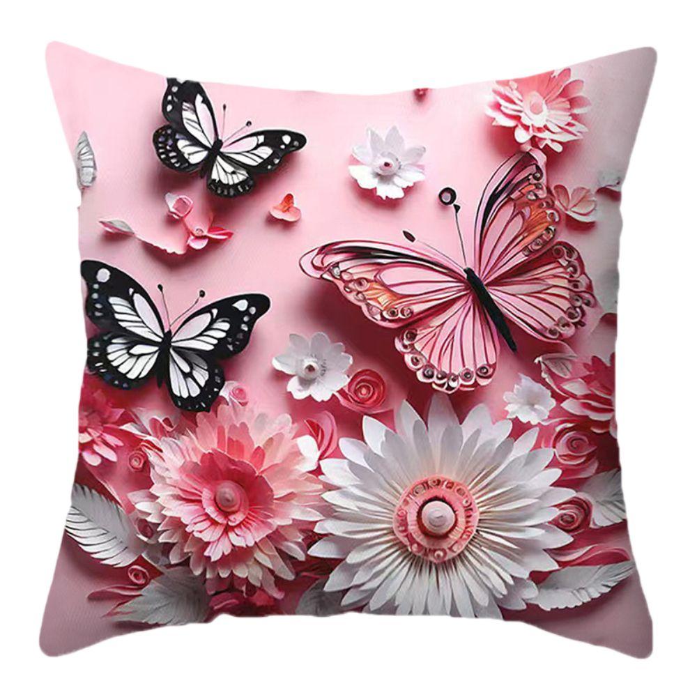 2D Floral Flowers Patters Pillowcase 45x45cm Butterfly Sofa Cushion Cover Lifelike Sunflower Pillow Cloth Cover Sofa Decor
