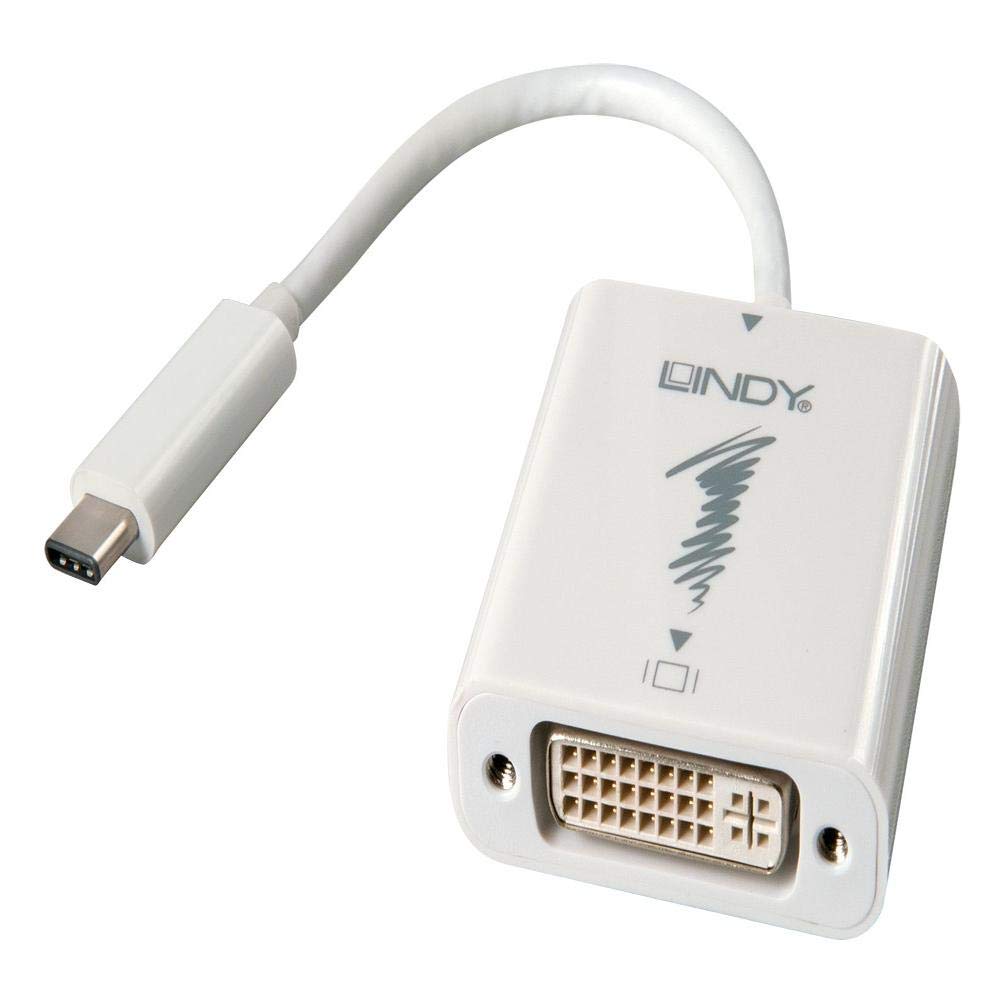 

LINDY USB Type C to DVI Adapter Thunderbolt 3 3.1 Cable, Compatible, 0.15m (Part Number 43191) білий